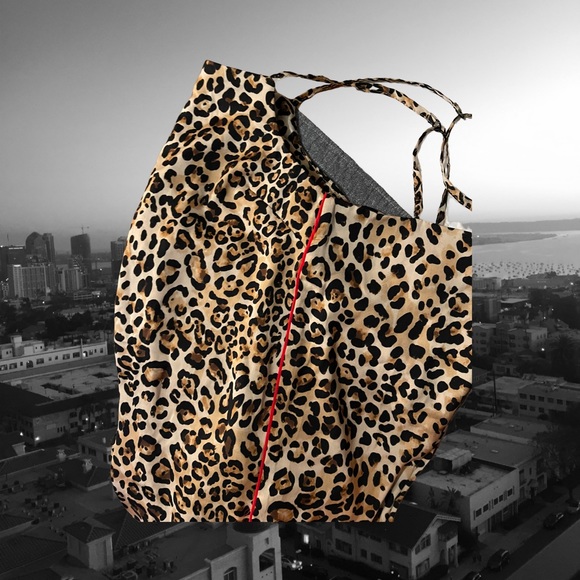 XS Topshop leopard print romper. Wide legged, with a red running stripe. - Picture 7 of 7